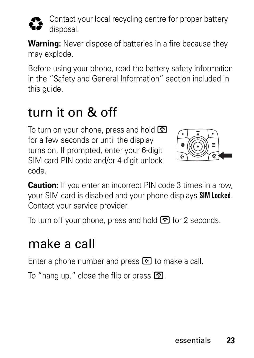 Motorola V235 GSM Series manual Turn it on & off, Make a call 