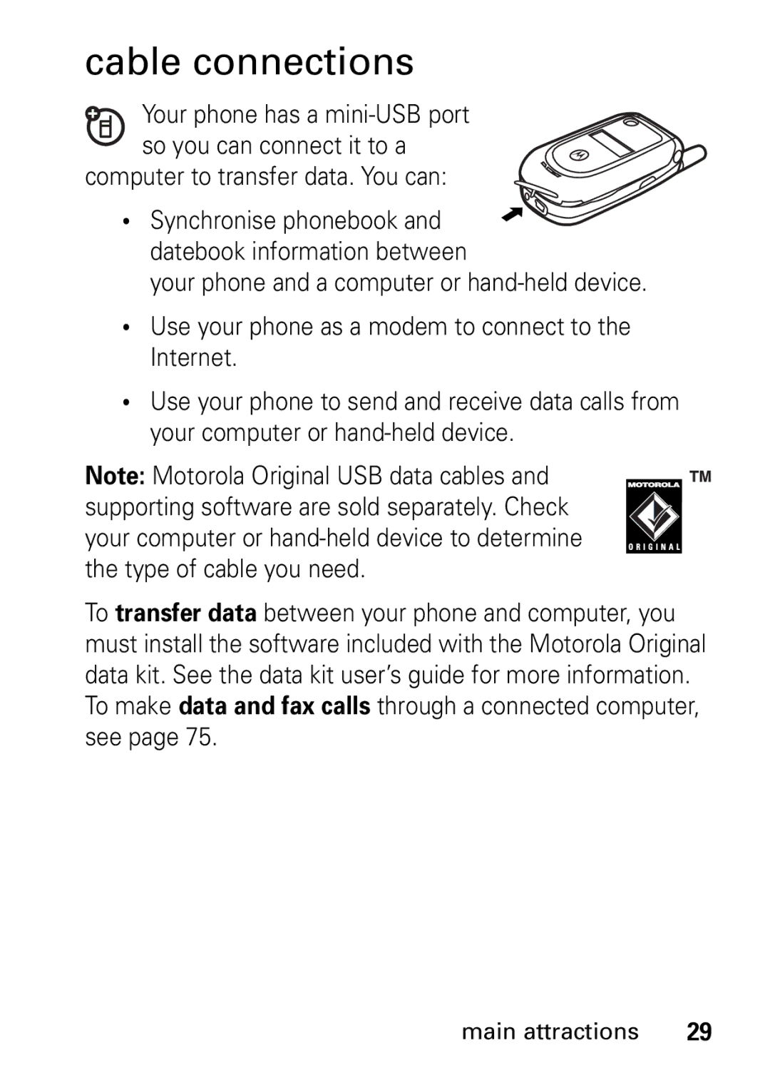 Motorola V235 GSM Series manual Cable connections 