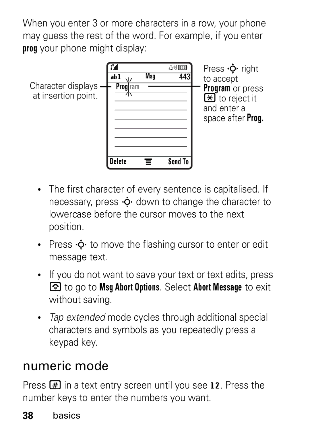 Motorola V235 GSM Series manual Numeric mode, Program or press 