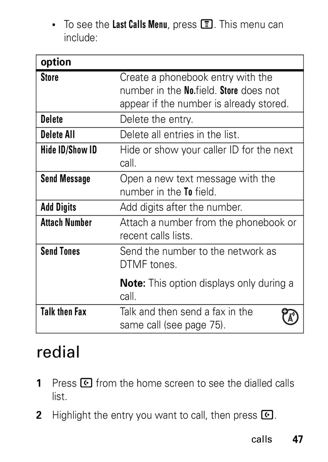 Motorola V235 GSM Series manual Redial 