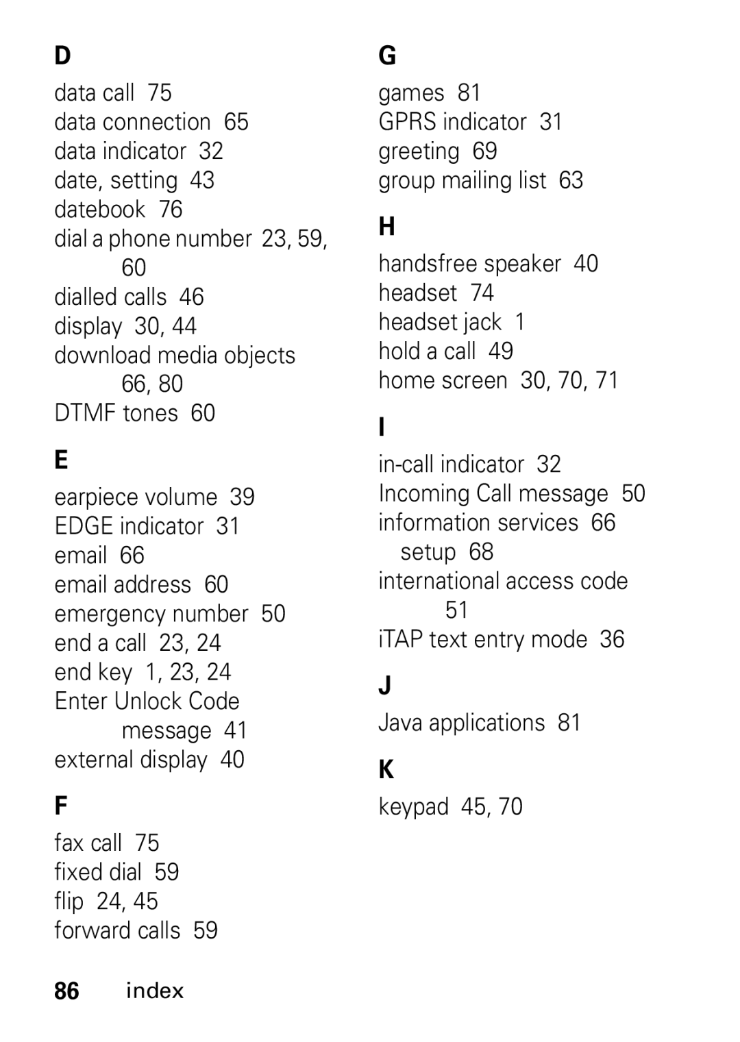 Motorola V235 GSM Series manual Index 