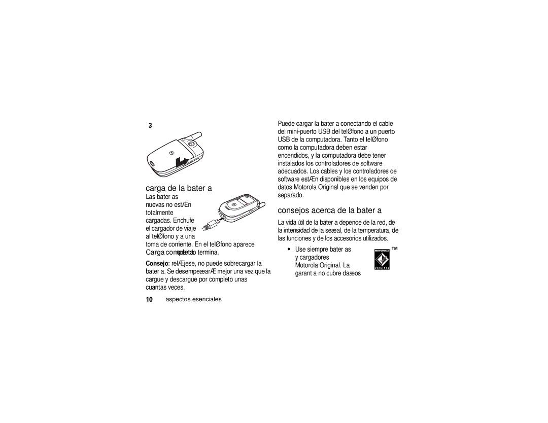 Motorola V235 manual Carga de la batería, Consejos acerca de la batería, Las baterías, Al teléfono y a una 