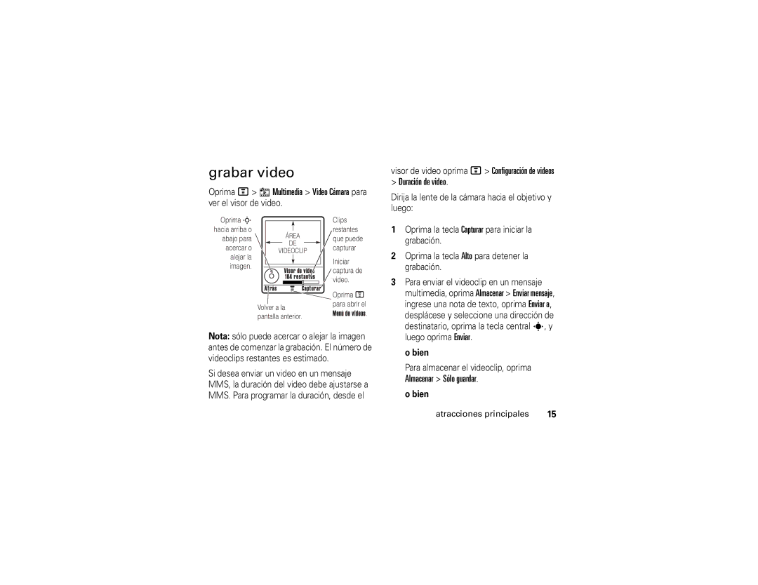 Motorola V235 manual Grabar video, Duración de video 