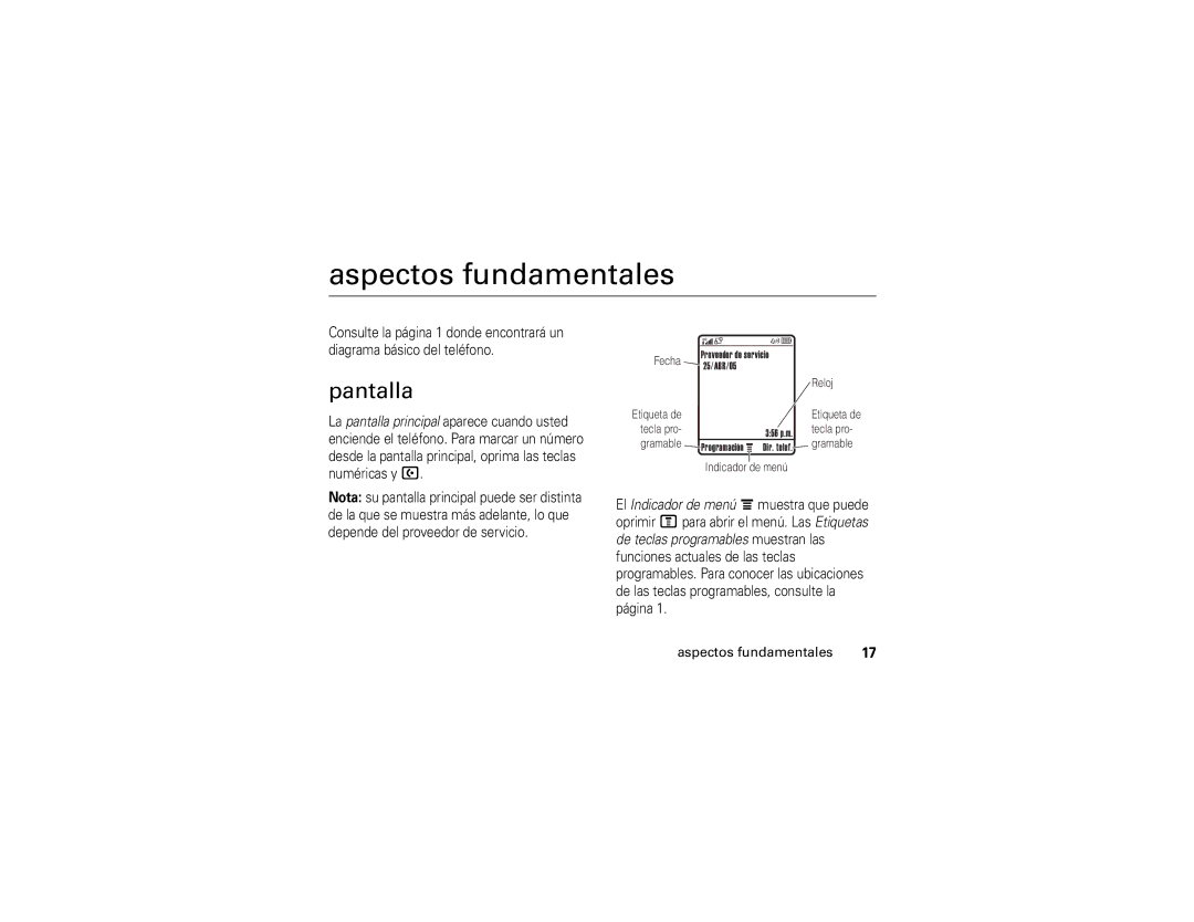 Motorola V235 manual Aspectos fundamentales, Pantalla 