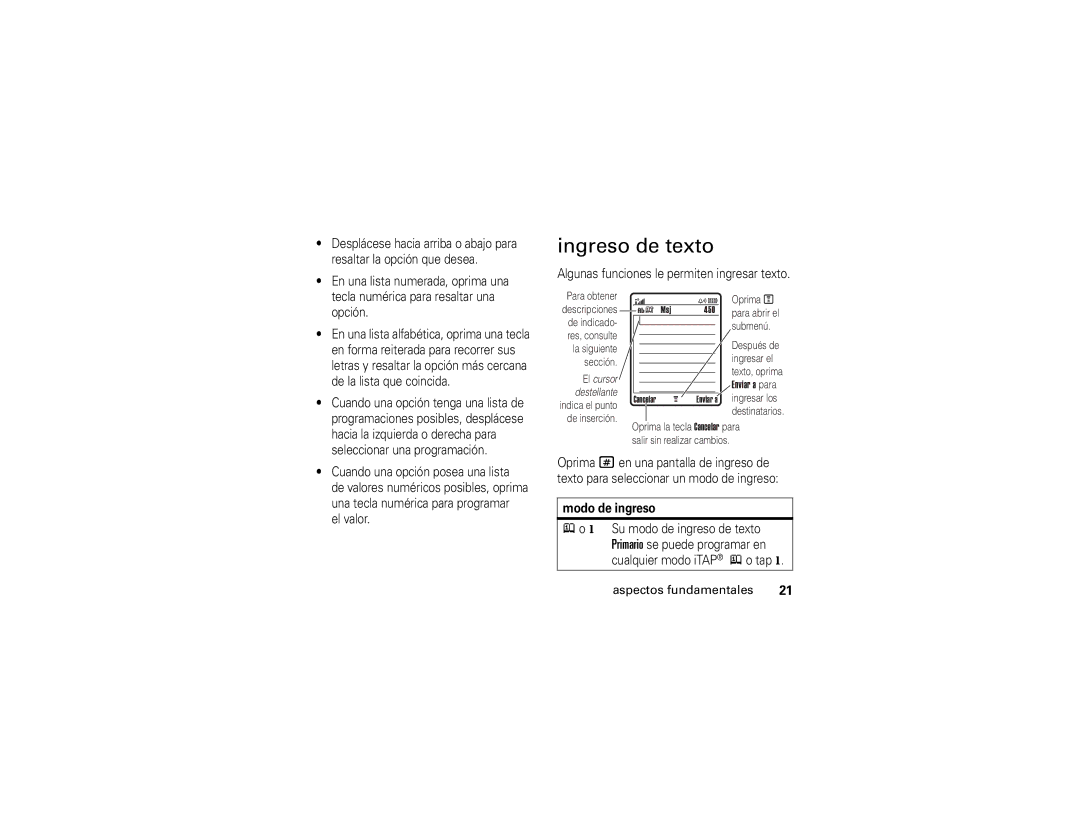 Motorola V235 manual Ingreso de texto, Algunas funciones le permiten ingresar texto, Modo de ingreso 