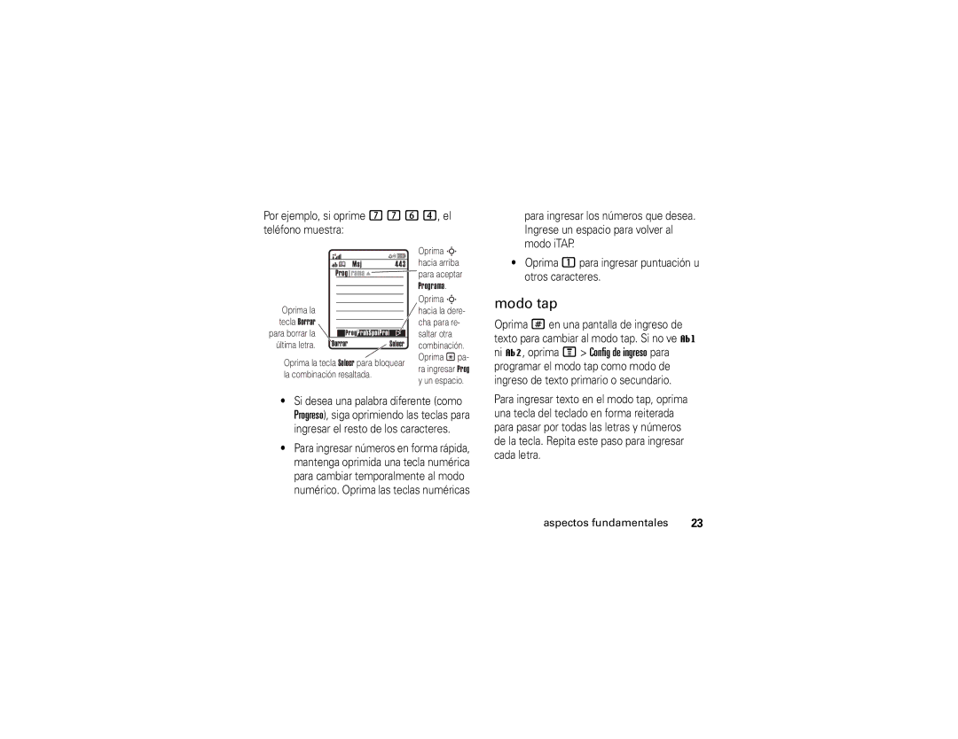 Motorola V235 manual Modo tap, Oprima 1para ingresar puntuación u otros caracteres 