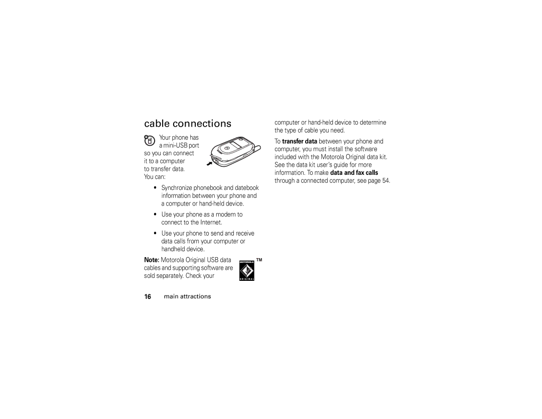 Motorola V235 manual Cable connections 