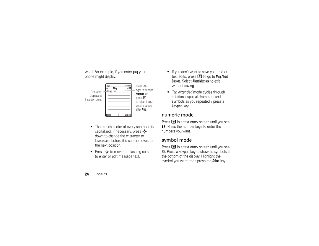 Motorola V235 manual Numeric mode, Symbol mode 