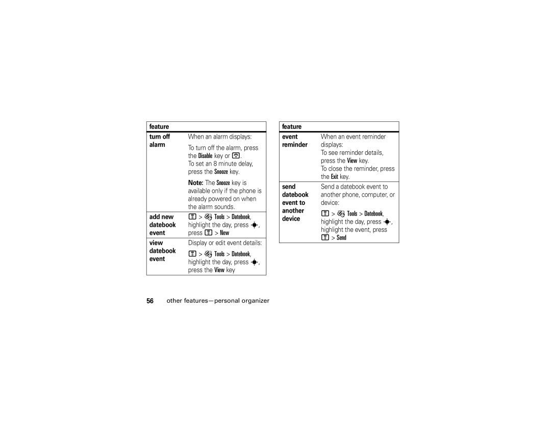 Motorola V235 manual Tools Datebook, Send 