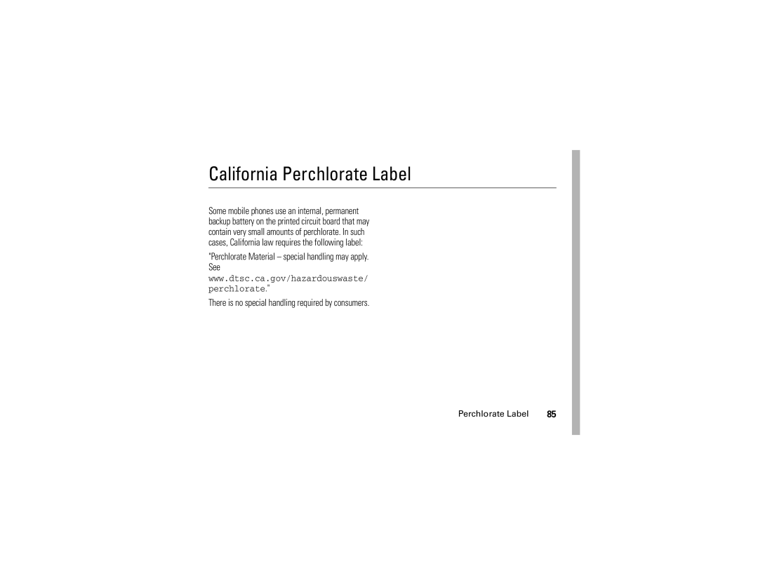 Motorola V235 manual California Perchlorate Label 