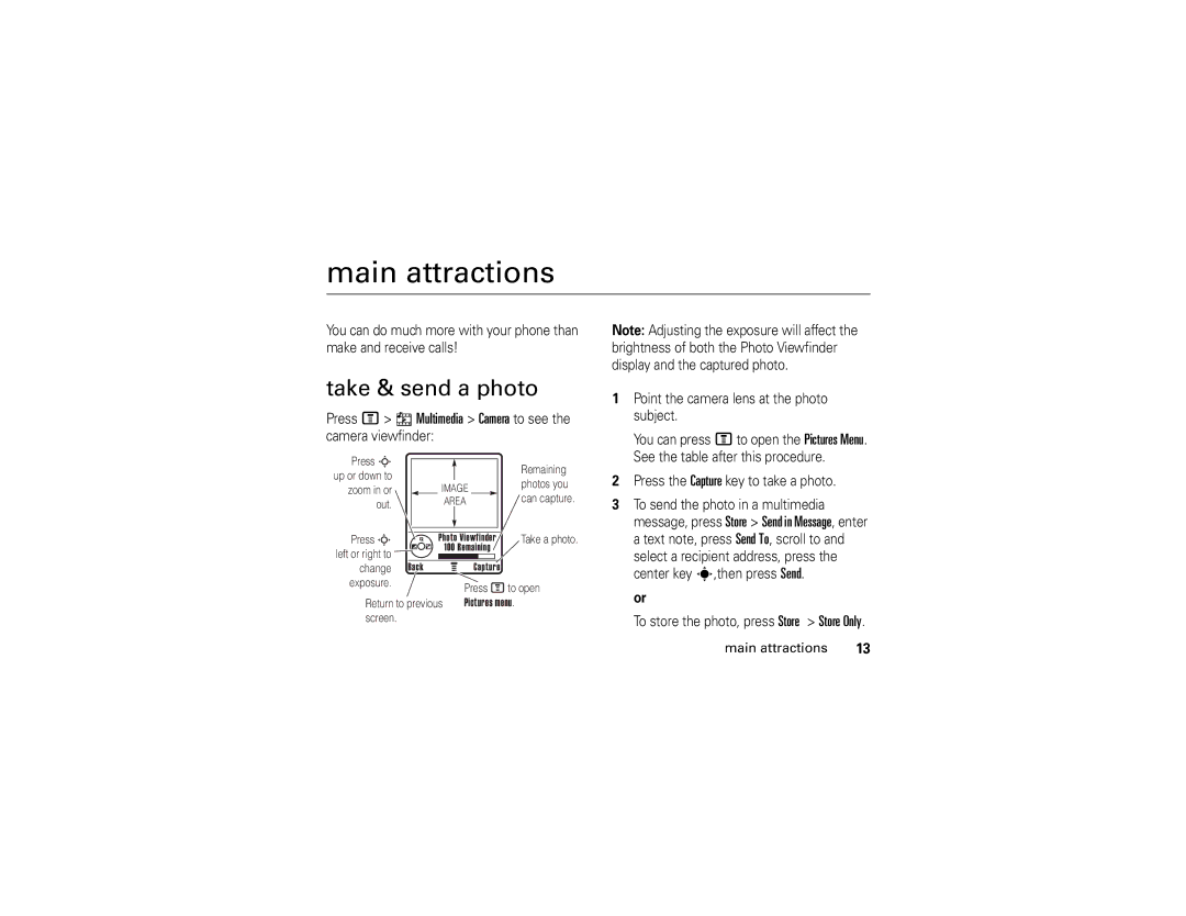 Motorola V235 manual Main attractions, Take & send a photo 