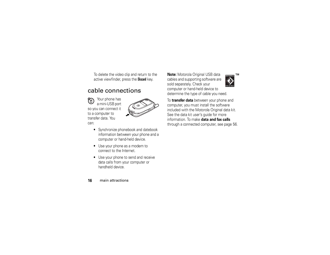 Motorola V235 manual Cable connections 