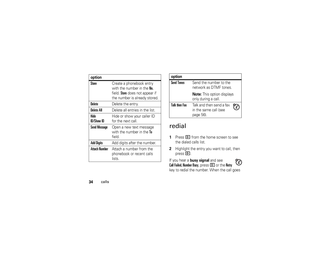 Motorola V235 manual Redial 