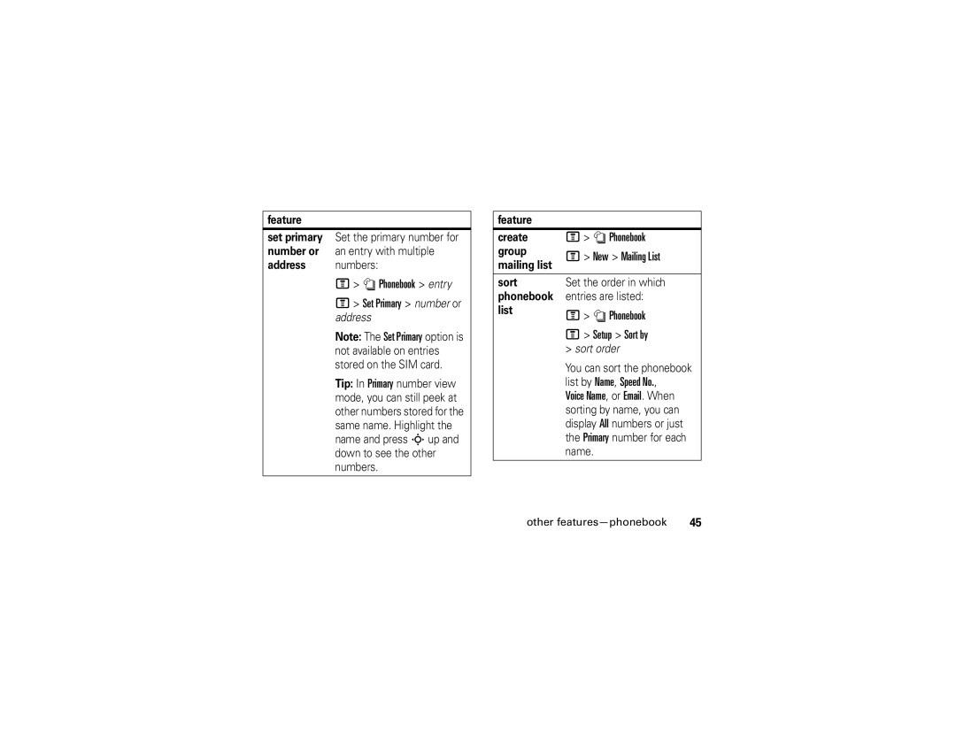 Motorola V235 manual New Mailing List, Setup Sort by 