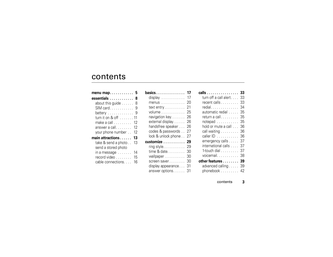 Motorola V235 manual Contents 