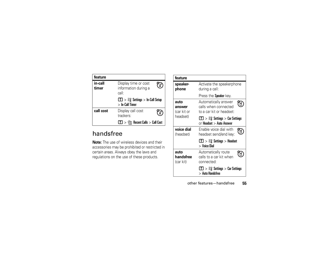 Motorola V235 manual Handsfree 