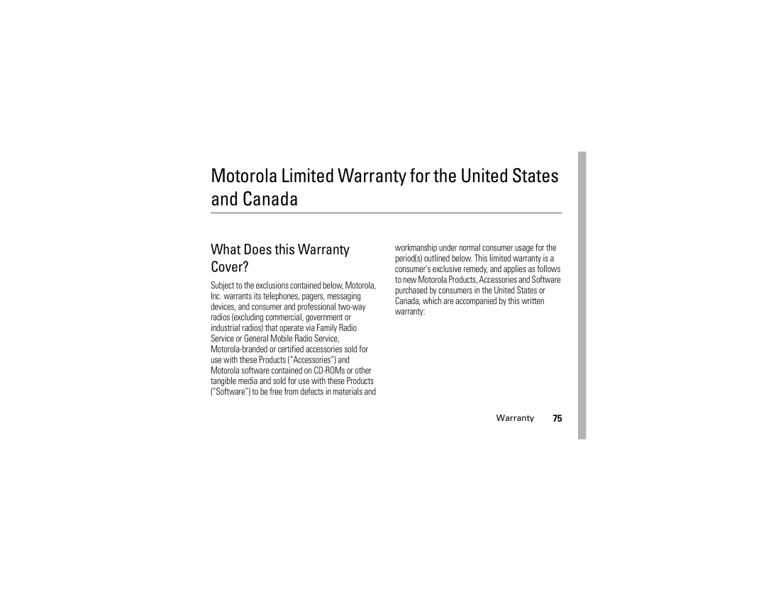 Motorola V235 manual Motorola Limited Warranty for the United States and Canada 