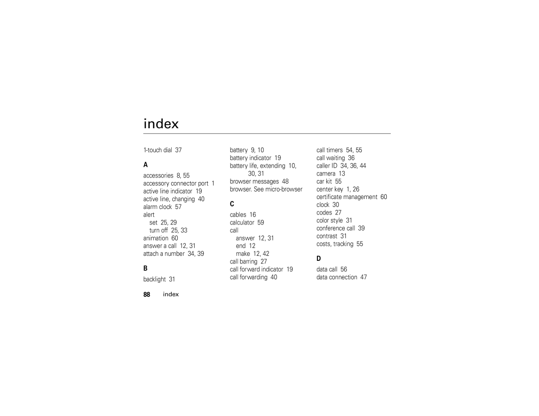 Motorola V235 manual Index 