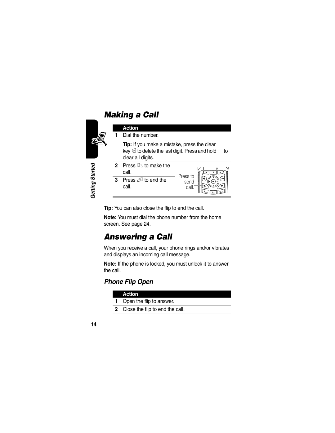 Motorola V260/V262 manual Making a Call, Answering a Call, Phone Flip Open 