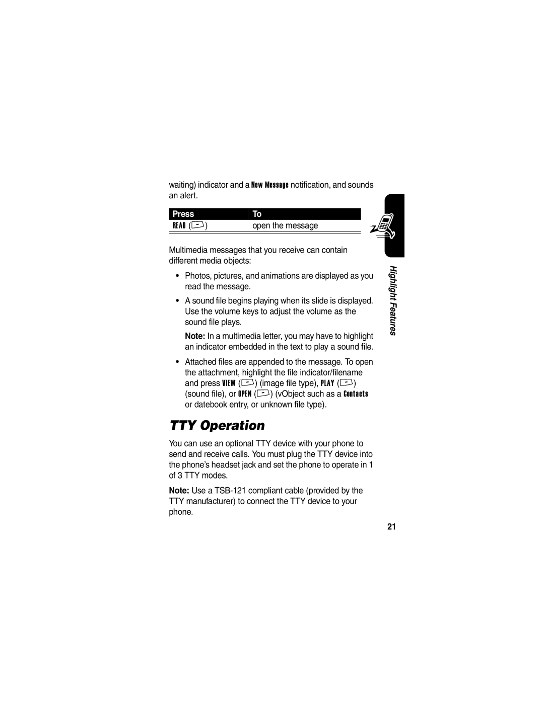 Motorola V260/V262 manual TTY Operation, Open the message 