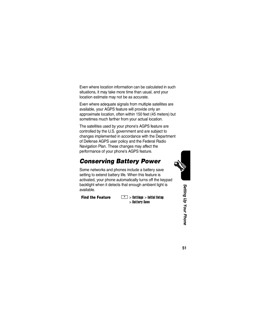 Motorola V260/V262 manual Conserving Battery Power 