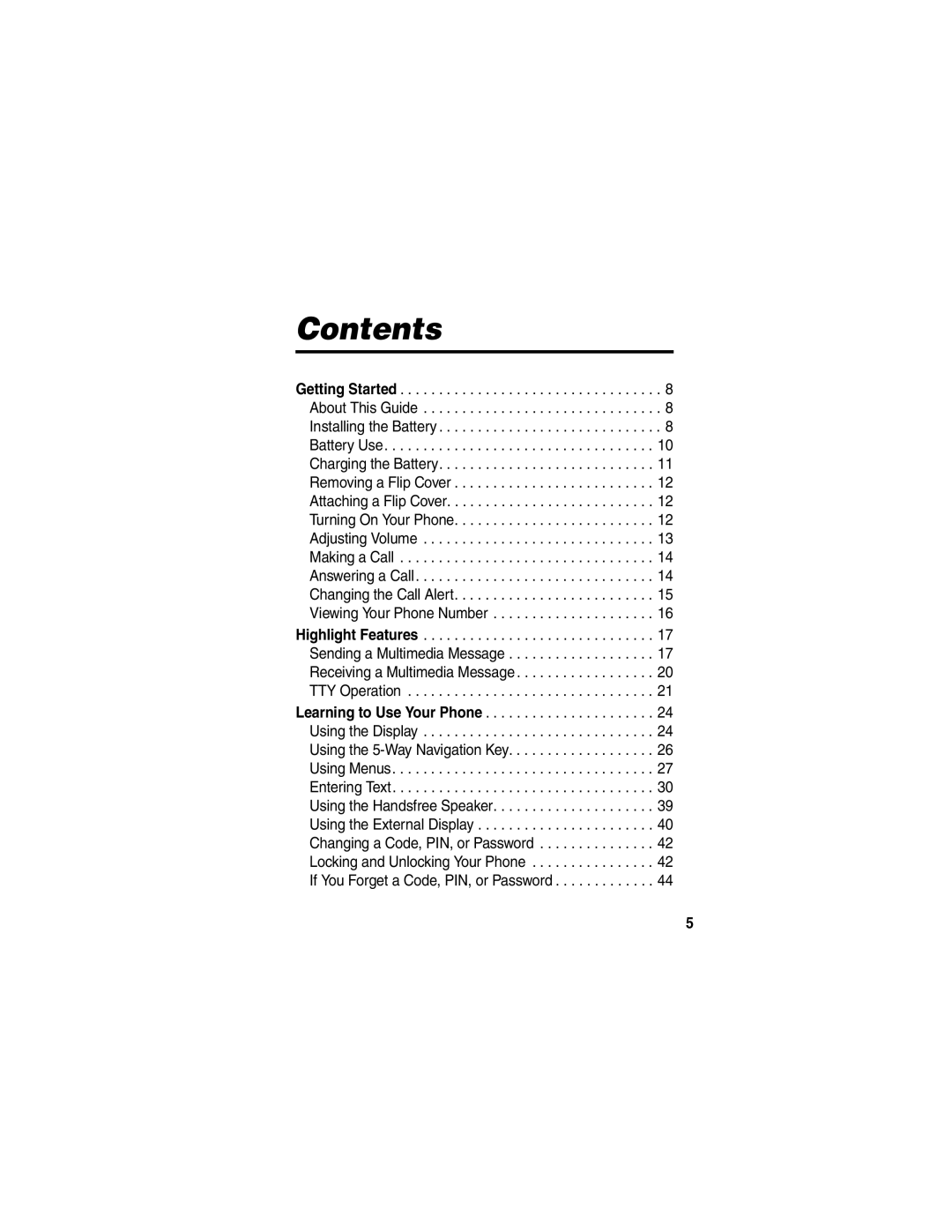 Motorola V260/V262 manual Contents 