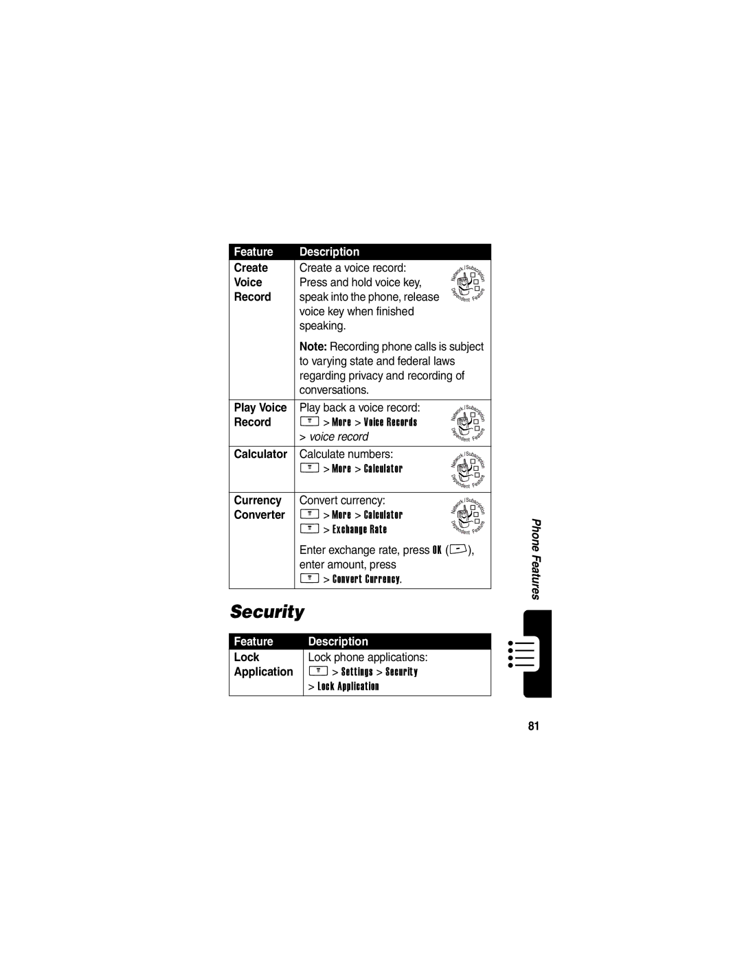 Motorola V260/V262 manual Security 