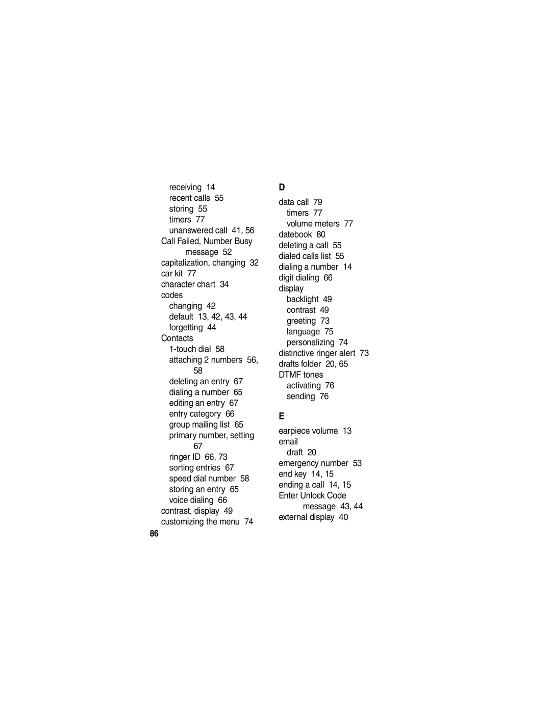 Motorola V260/V262 manual Call Failed, Number Busy message 52 capitalization, changing 