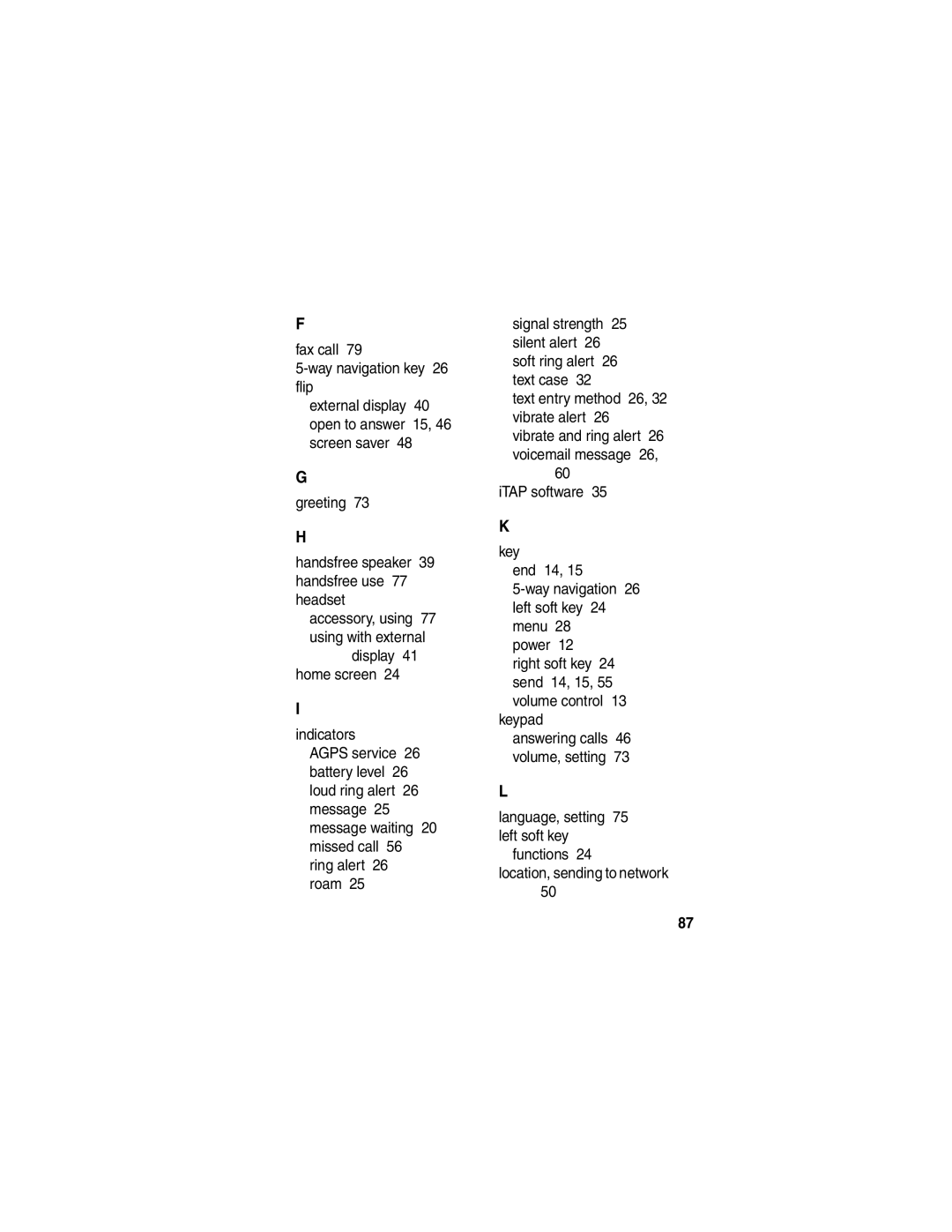 Motorola V260/V262 manual Accessory, using 77 using with external 