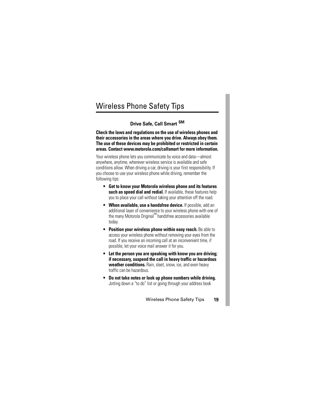 Motorola V265 manual Wireless Phone Safety Tips 