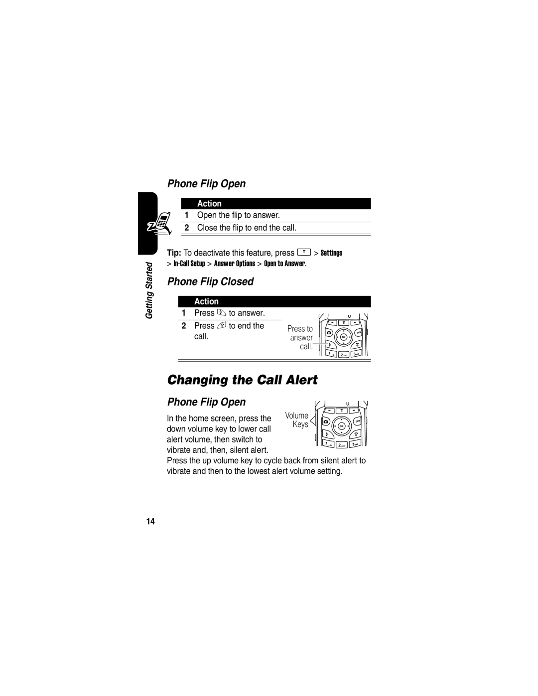 Motorola V265 manual Changing the Call Alert, Phone Flip Open, Phone Flip Closed 