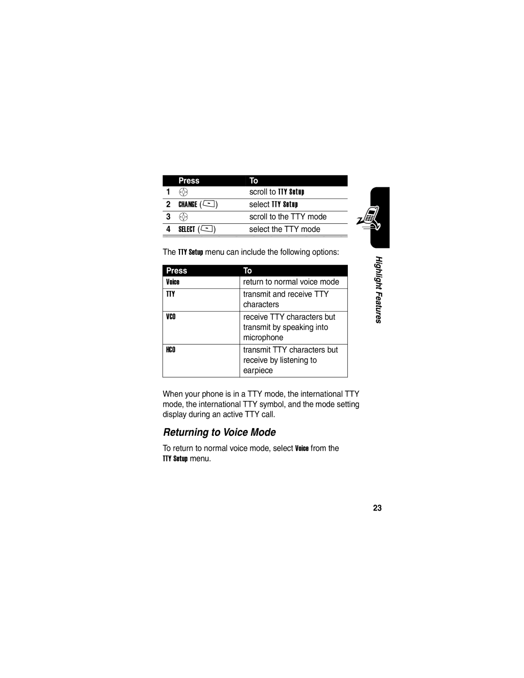 Motorola V265 manual Returning to Voice Mode 