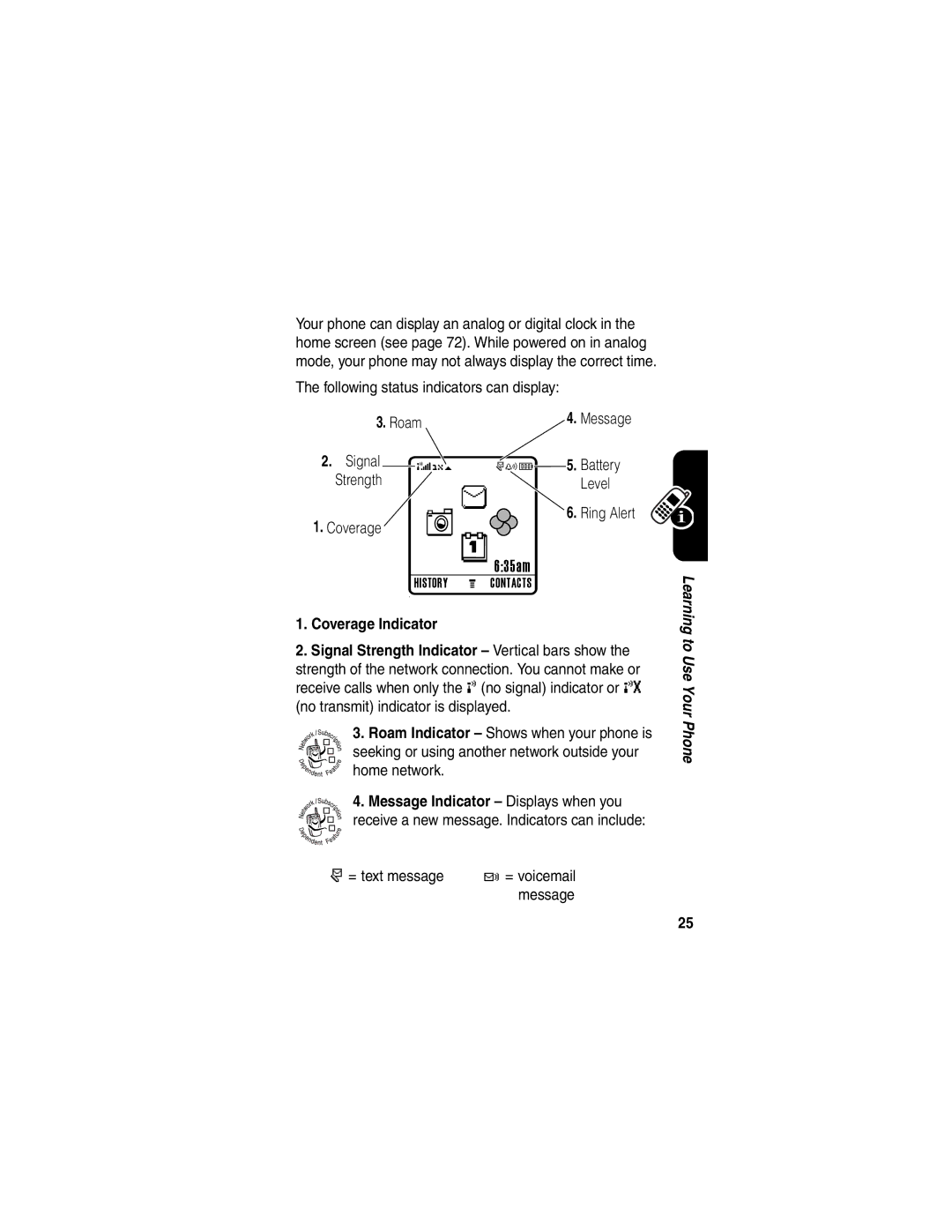 Motorola V265 manual Message Indicator Displays when you 