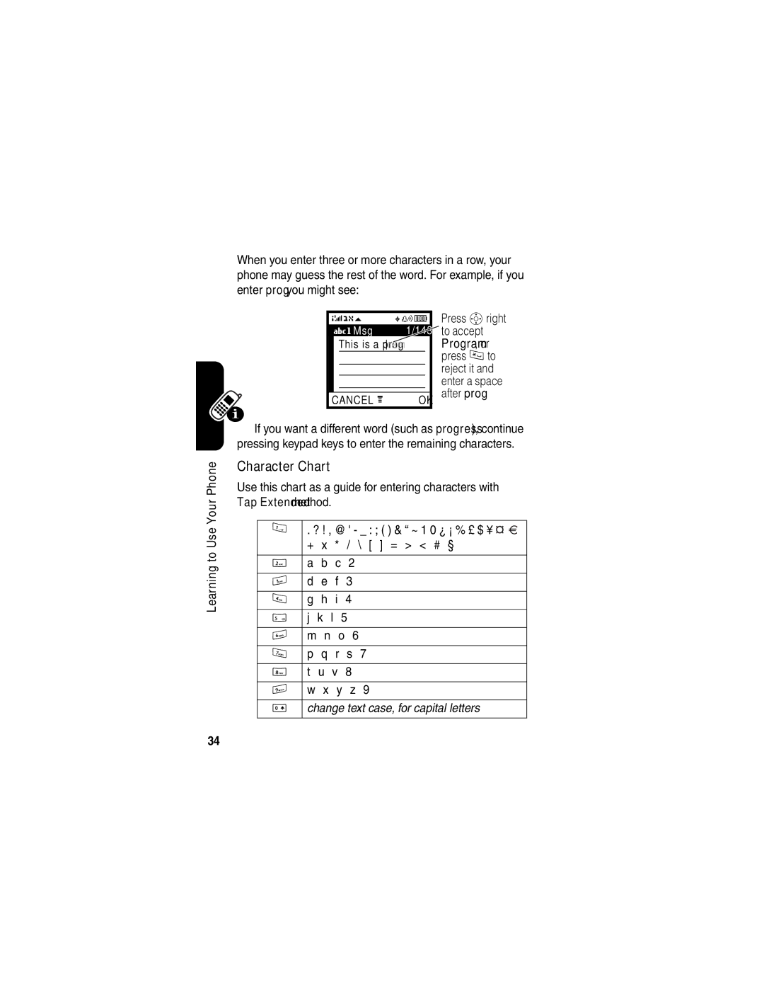 Motorola V265 manual Character Chart, Press Sright 