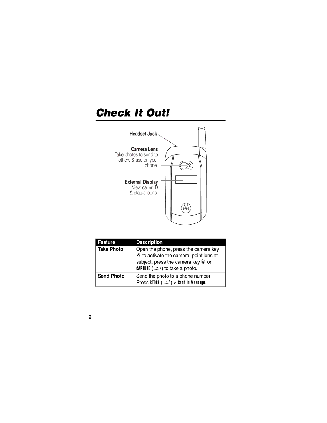 Motorola V265 manual Check It Out, Take Photo, Send Photo 