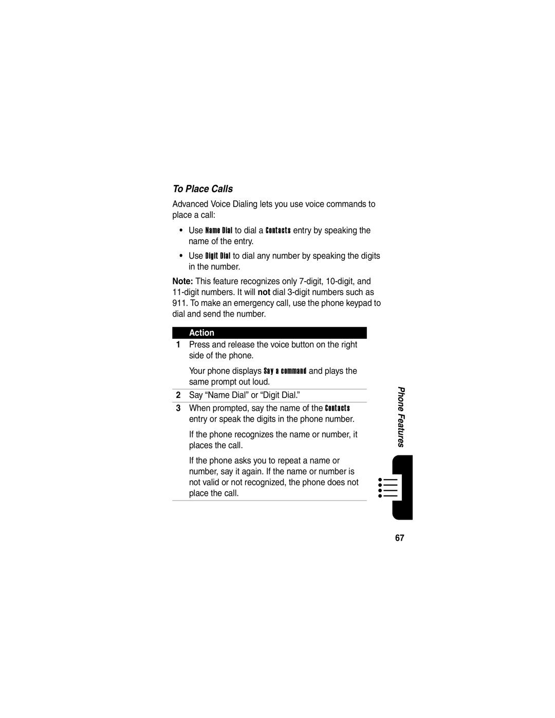 Motorola V265 manual To Place Calls 