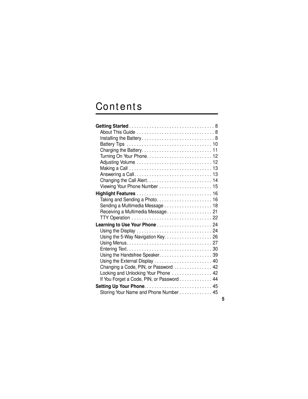 Motorola V265 manual Contents 