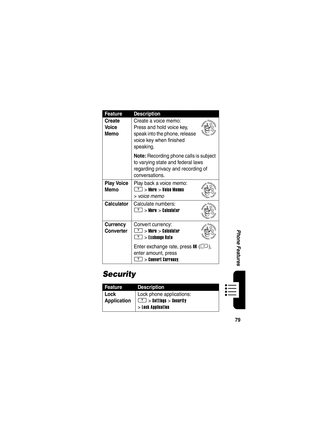 Motorola V265 manual Security 