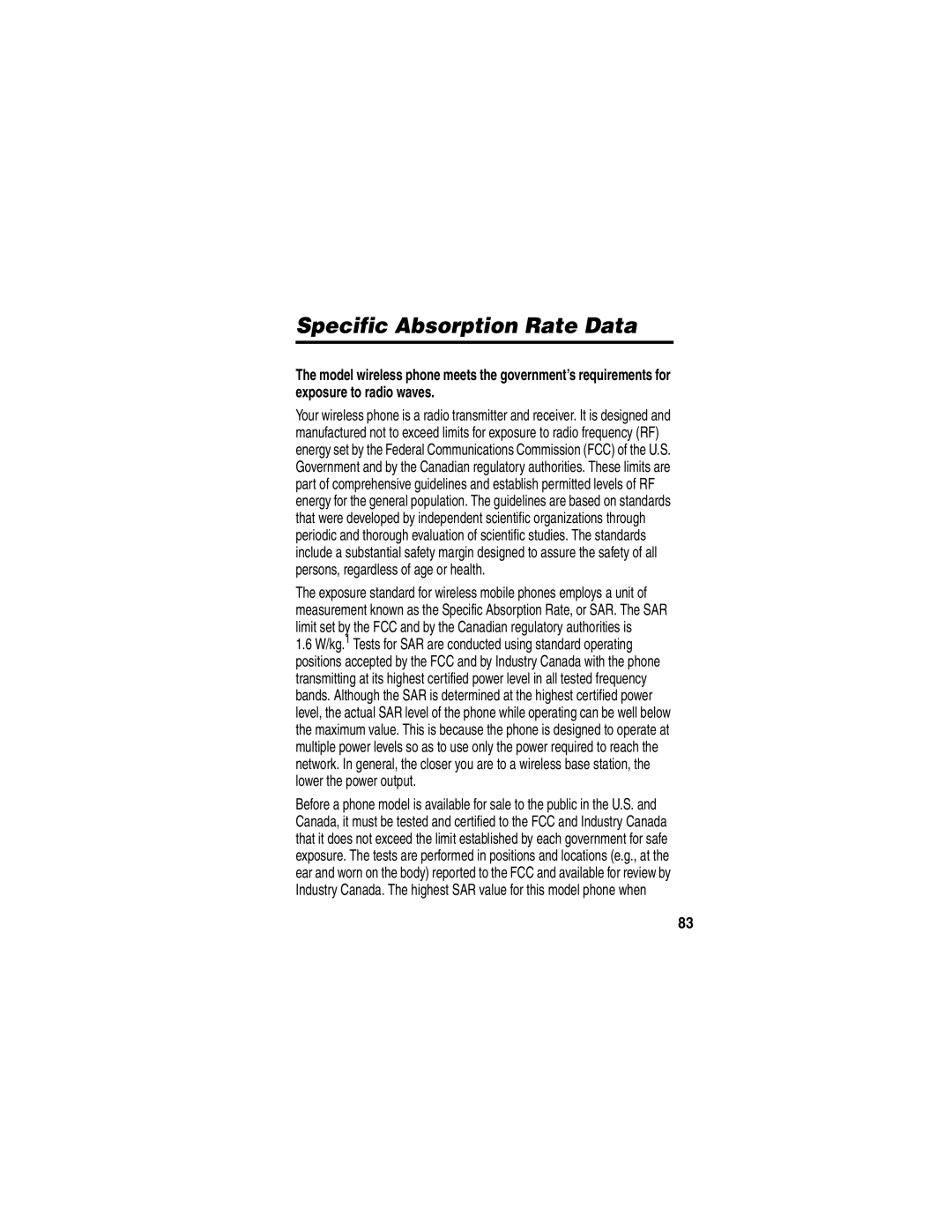 Motorola V265 manual Specific Absorption Rate Data 