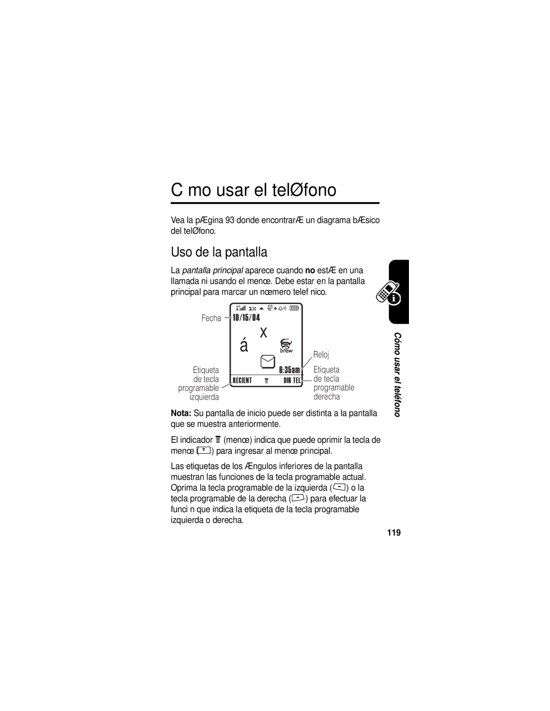 Motorola V266 manual Cómo usar el teléfono, Uso de la pantalla, 119 