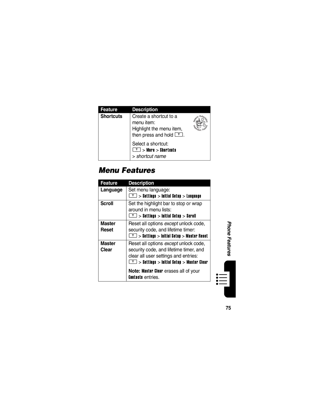 Motorola V266 manual Menu Features 