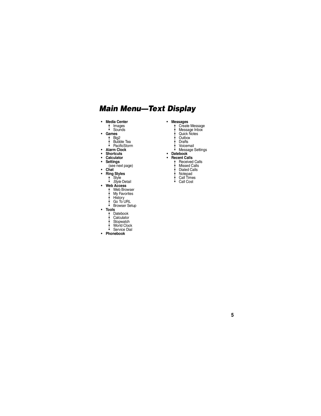 Motorola V290 manual Main Menu-Text Display 