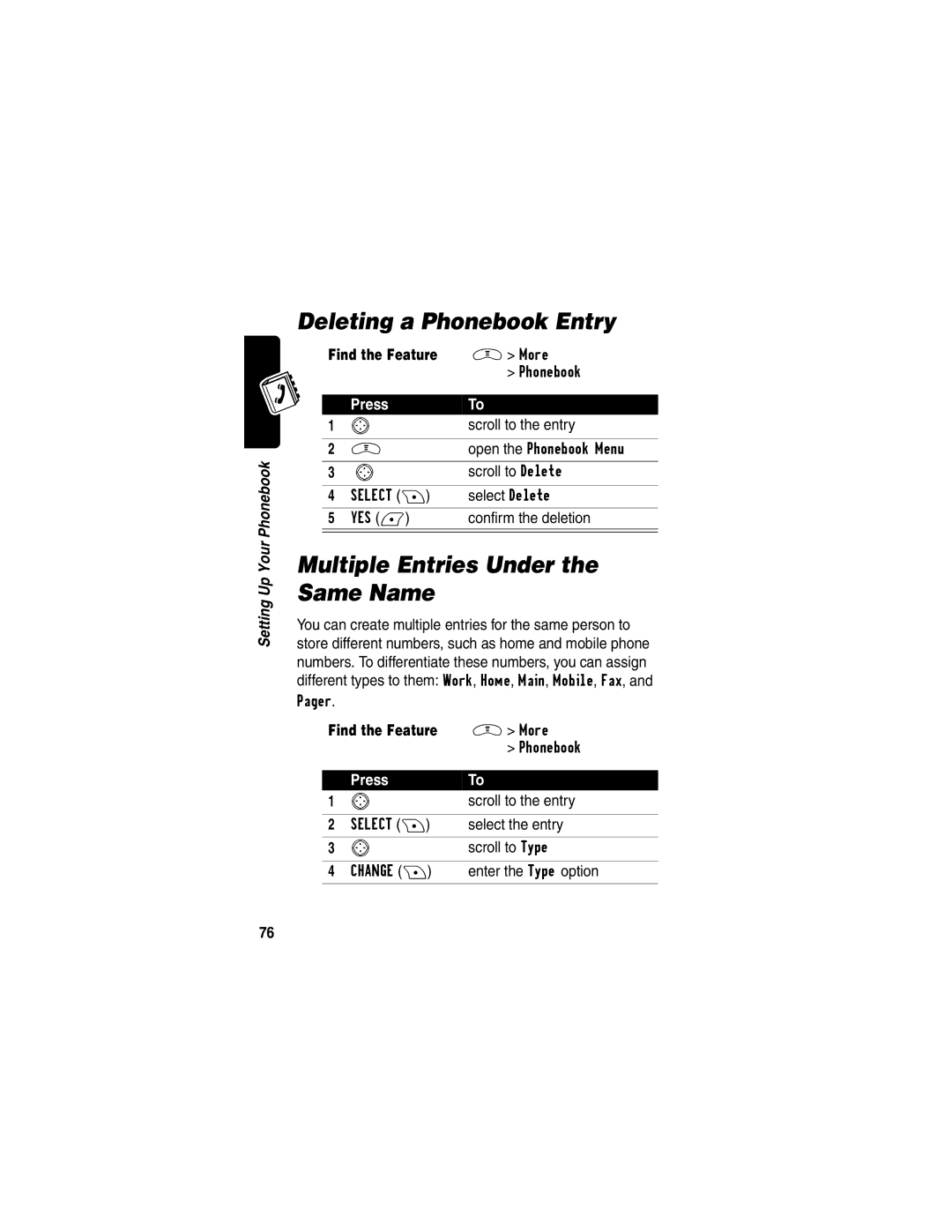 Motorola V290 manual Deleting a Phonebook Entry, Multiple Entries Under the Same Name, Scroll to Delete 