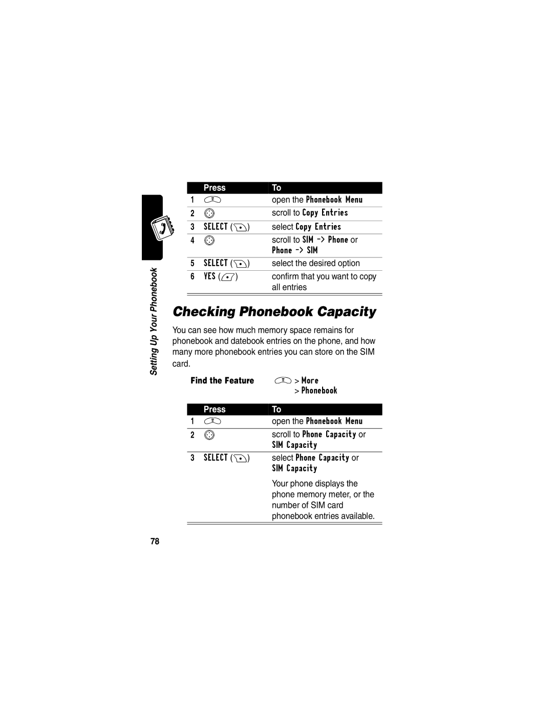 Motorola V290 manual Checking Phonebook Capacity, All entries 