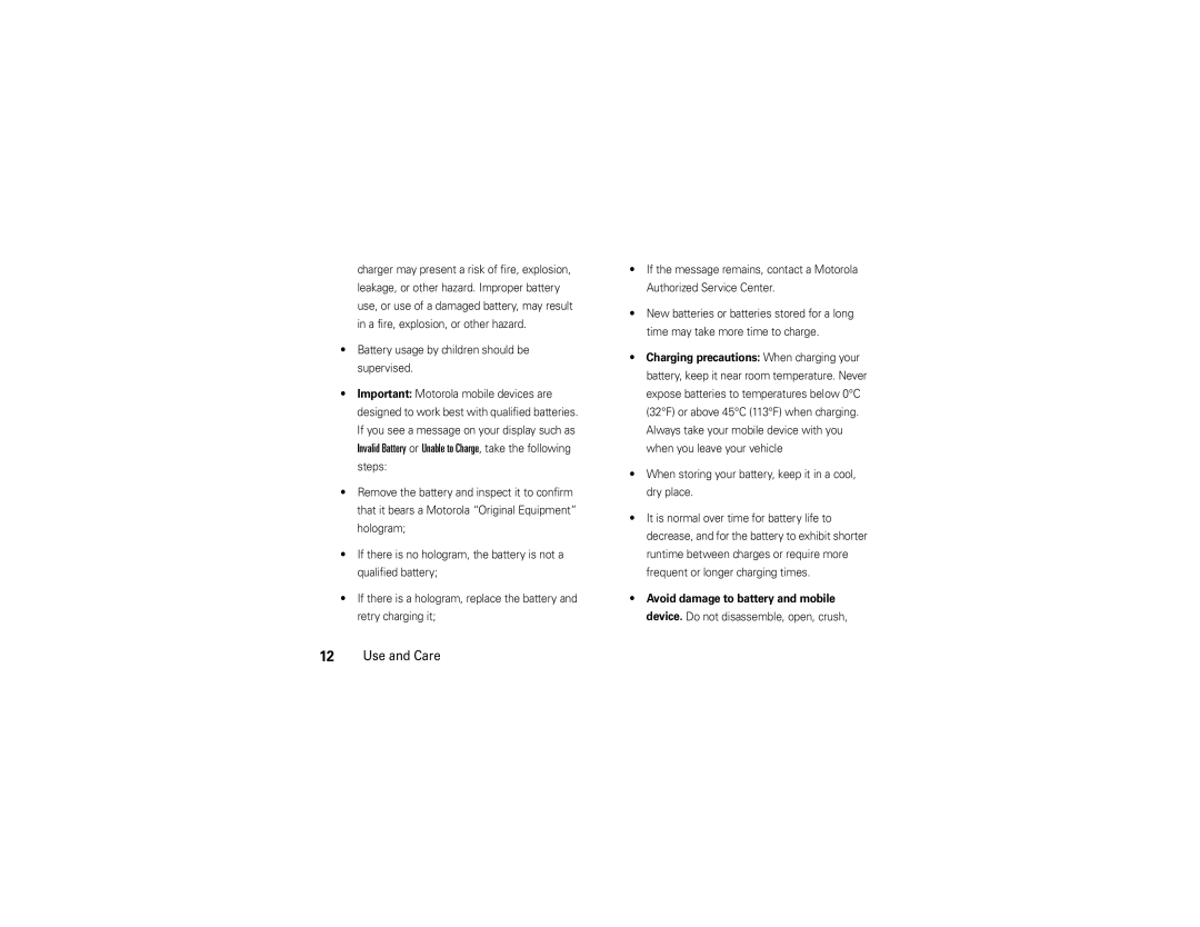 Motorola V3 manual Battery usage by children should be supervised, When storing your battery, keep it in a cool, dry place 