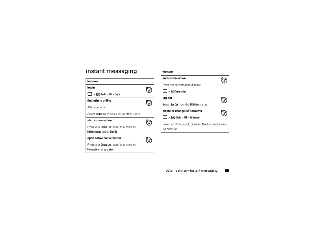 Motorola V3 manual Instant messaging 