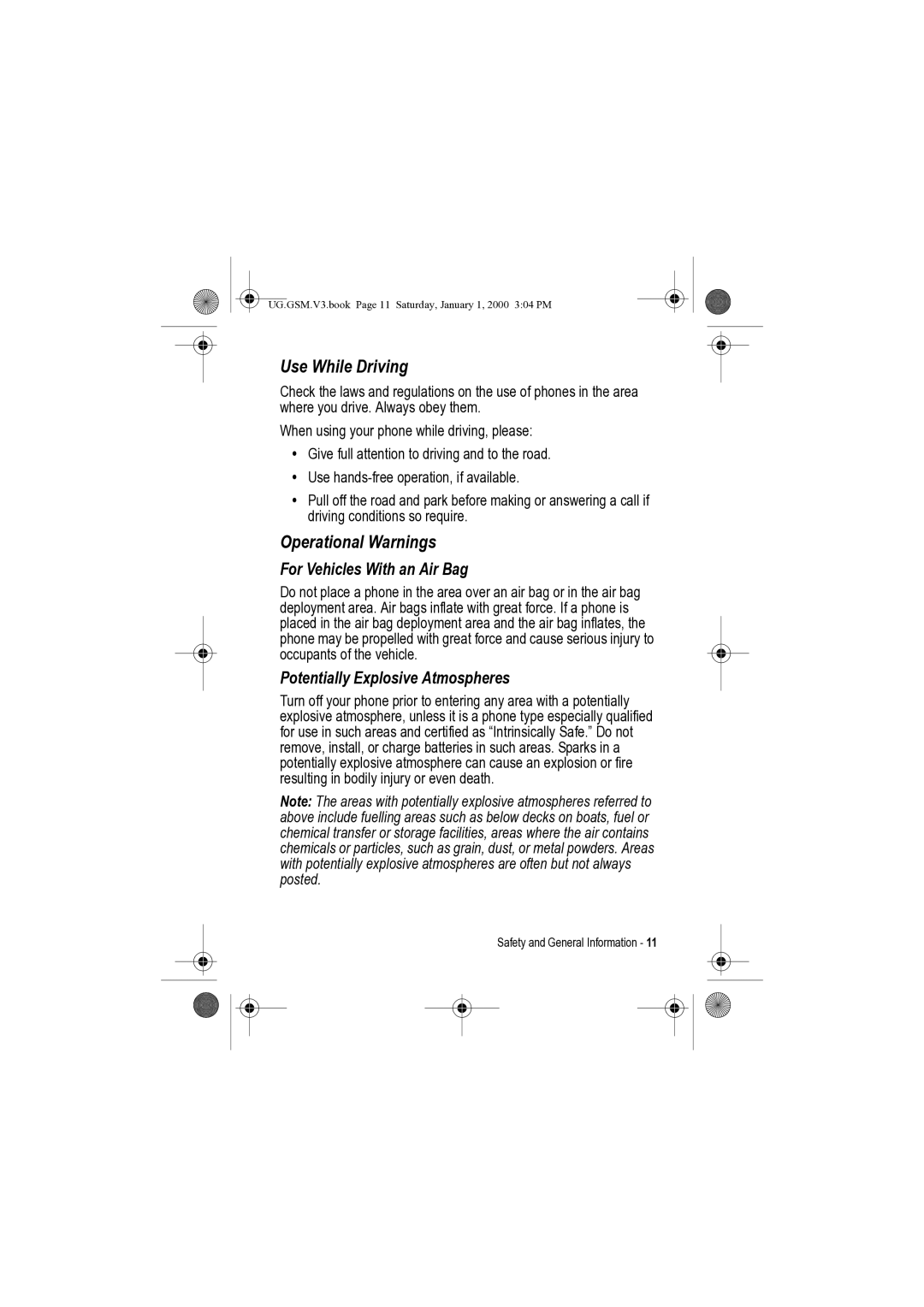 Motorola V3 manual Use While Driving, Operational Warnings 