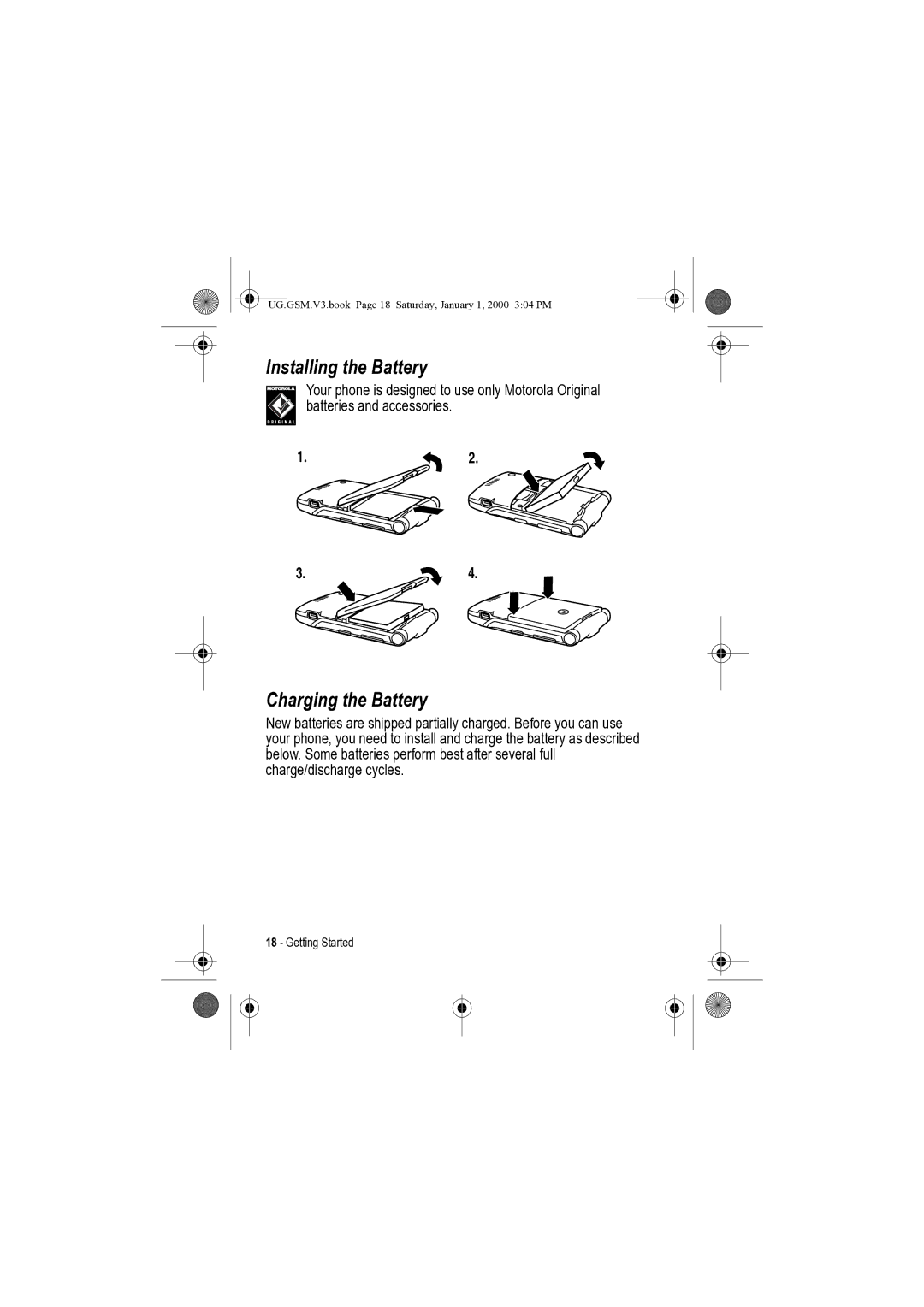 Motorola V3 manual Installing the Battery, Charging the Battery 