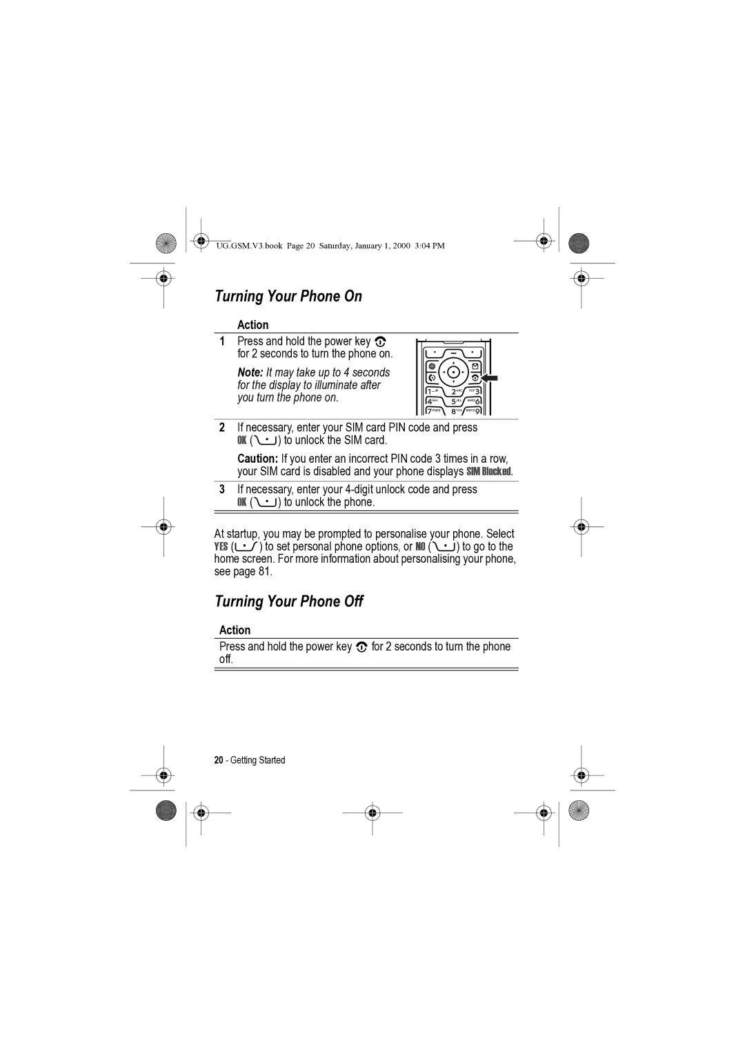 Motorola V3 manual Turning Your Phone On, Turning Your Phone Off 