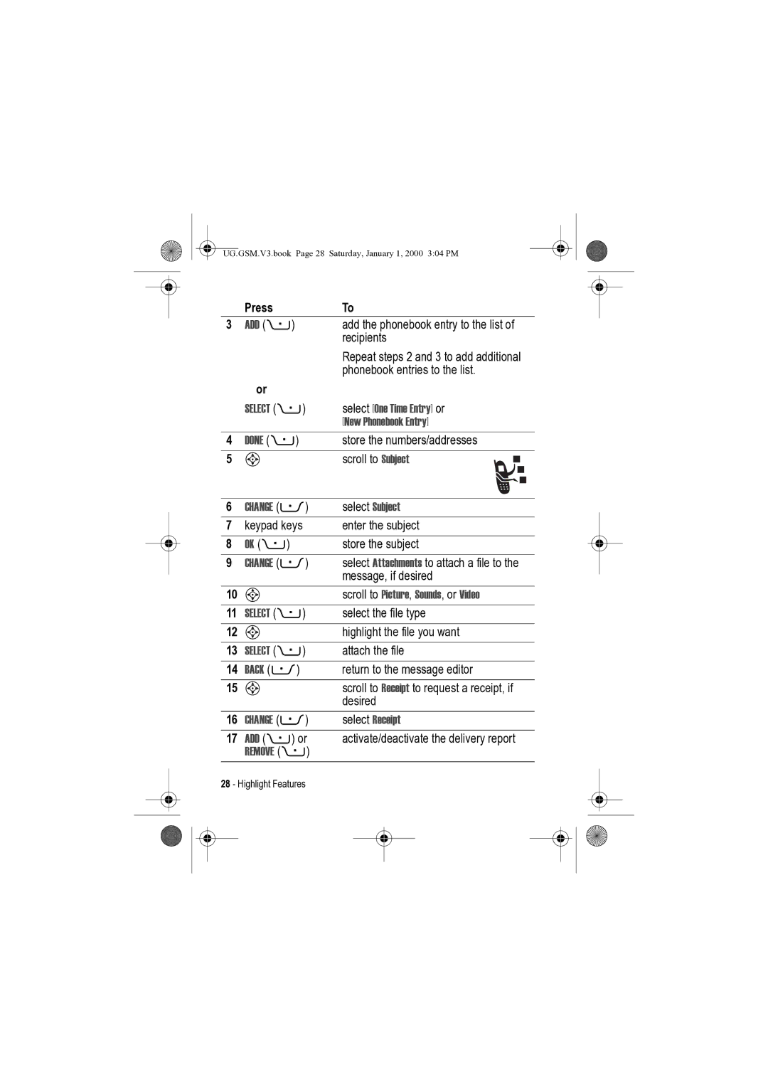 Motorola V3 manual Add +, Select One Time Entry or, New Phonebook Entry, Done +, Scroll to Picture, Sounds, or Video, Back 